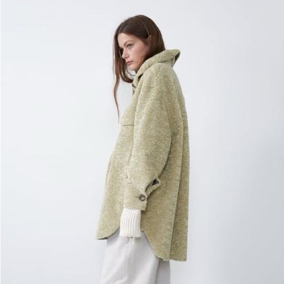 Zara fleece overshirt cream teddy button-up jacket - Picture 3 of 14
